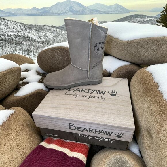Bearpaw Gray Suede Winter Boots for Women | Cozy Fur Lined Snow Boots - Picture 1 of 3